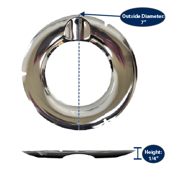 7.25” Chrome Round Gas Pan with dimensions