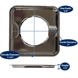 7.75” Chrome Square Gas Pan with dimensions