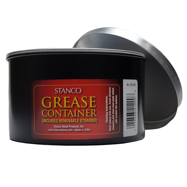 Grease container side view with lid leaning